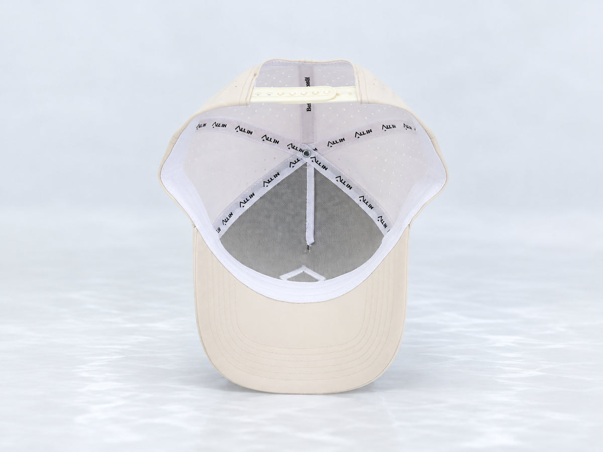 All In Lid Butter hat, underside view showing the interior sweatband and lining.