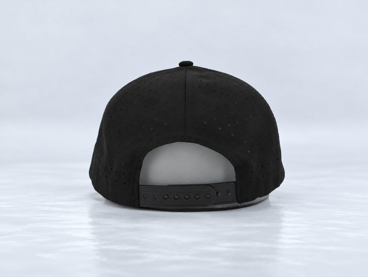 All In Lid Black & Garnet hat, back view showing the adjustable snapback strap.