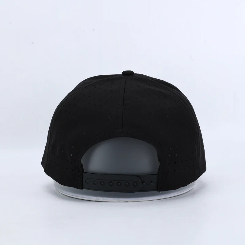 Black & Scarlet Performance Hat – Sweat-Resistant & Laser-Perforated Fit