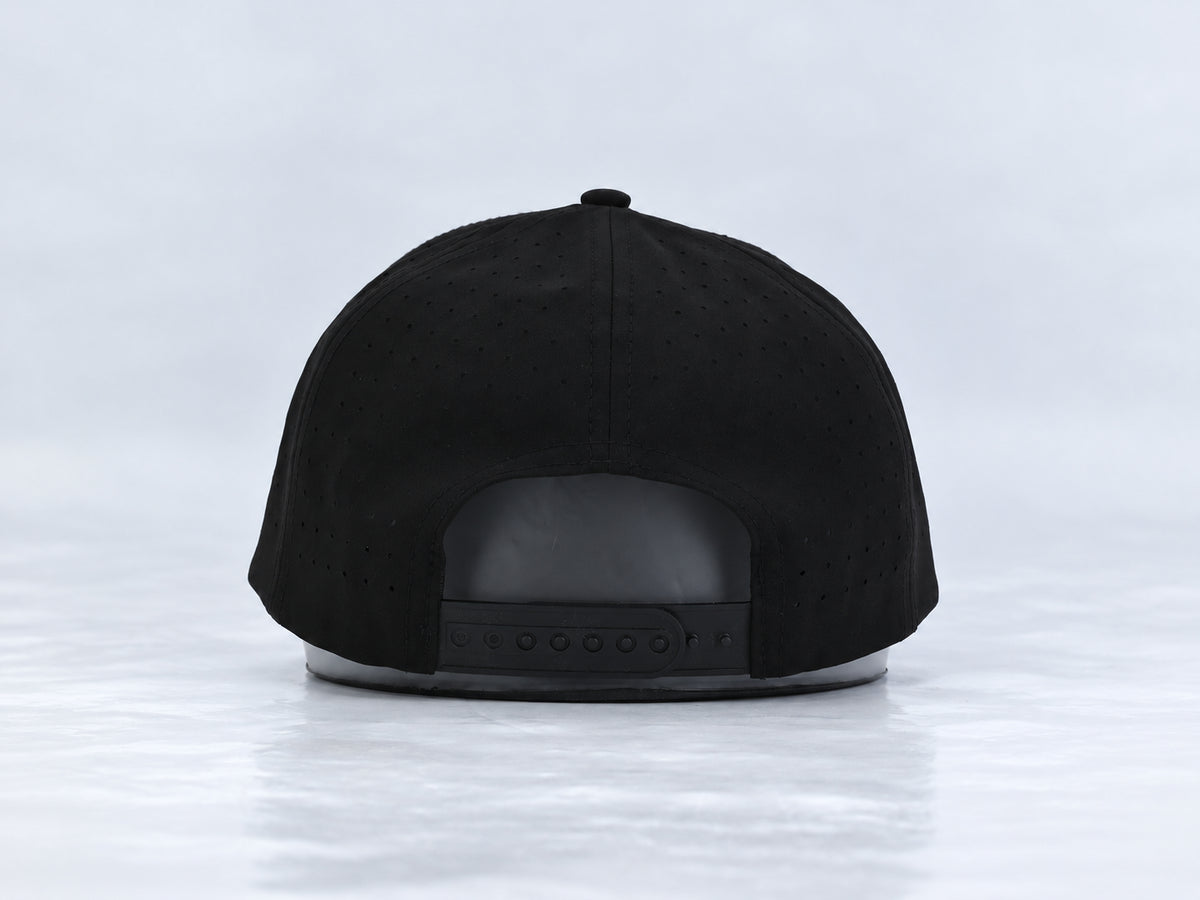 All In Lid Black Out hat, back view showing the adjustable snapback strap.