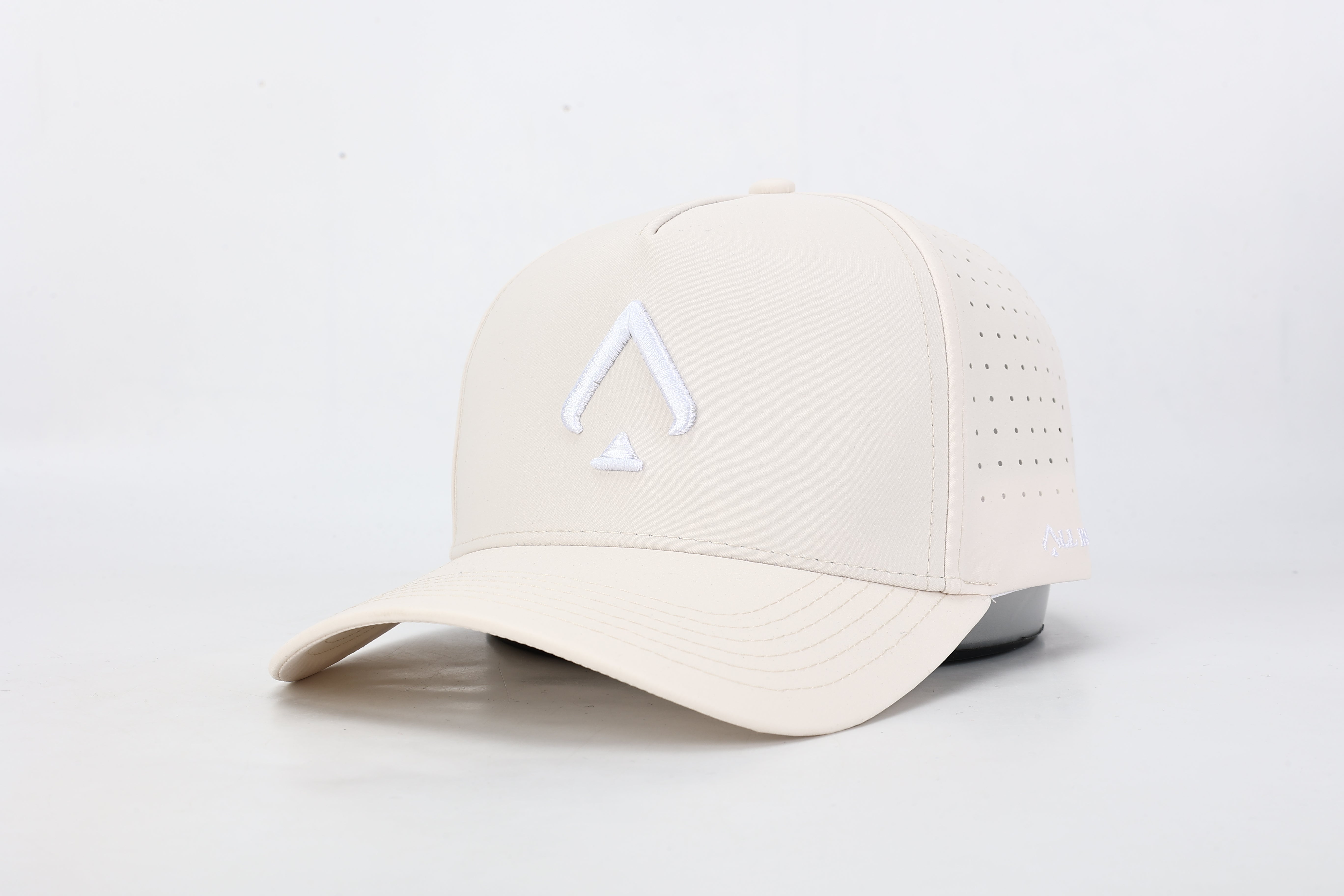 All In Lid Beige Performance Hat – Water-Resistant Laser Perforated Athletic Hat