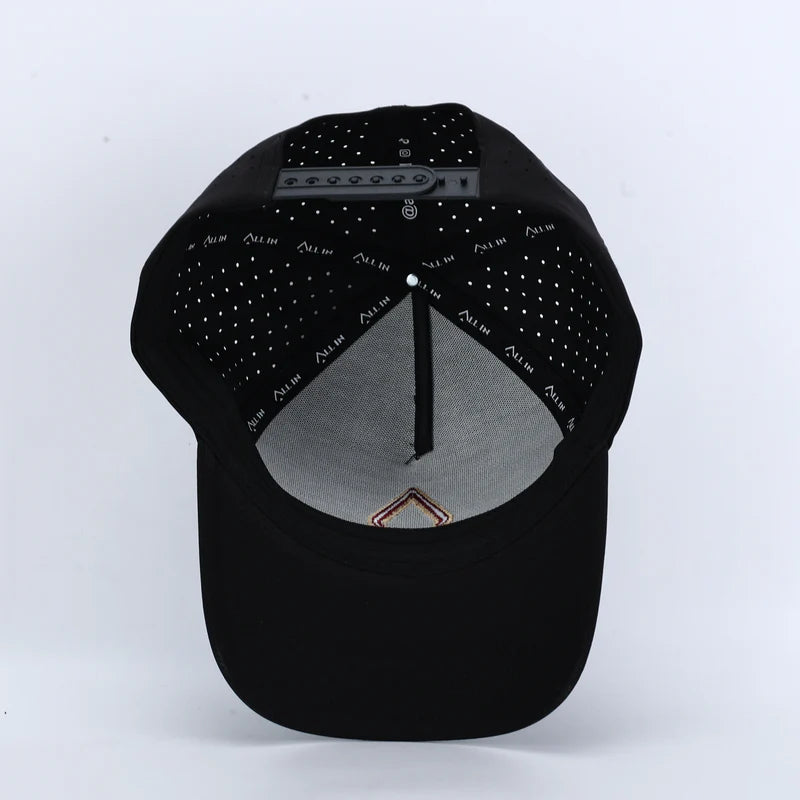 Black & Garnet Performance Hat – Sweat-Resistant & Laser-Perforated Fit