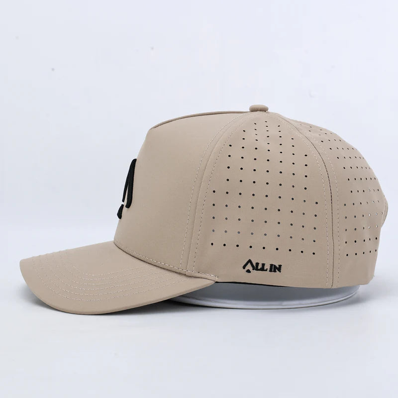 Desert Sand Performance Hat – Moisture-Wicking & Laser-Perforated Fit