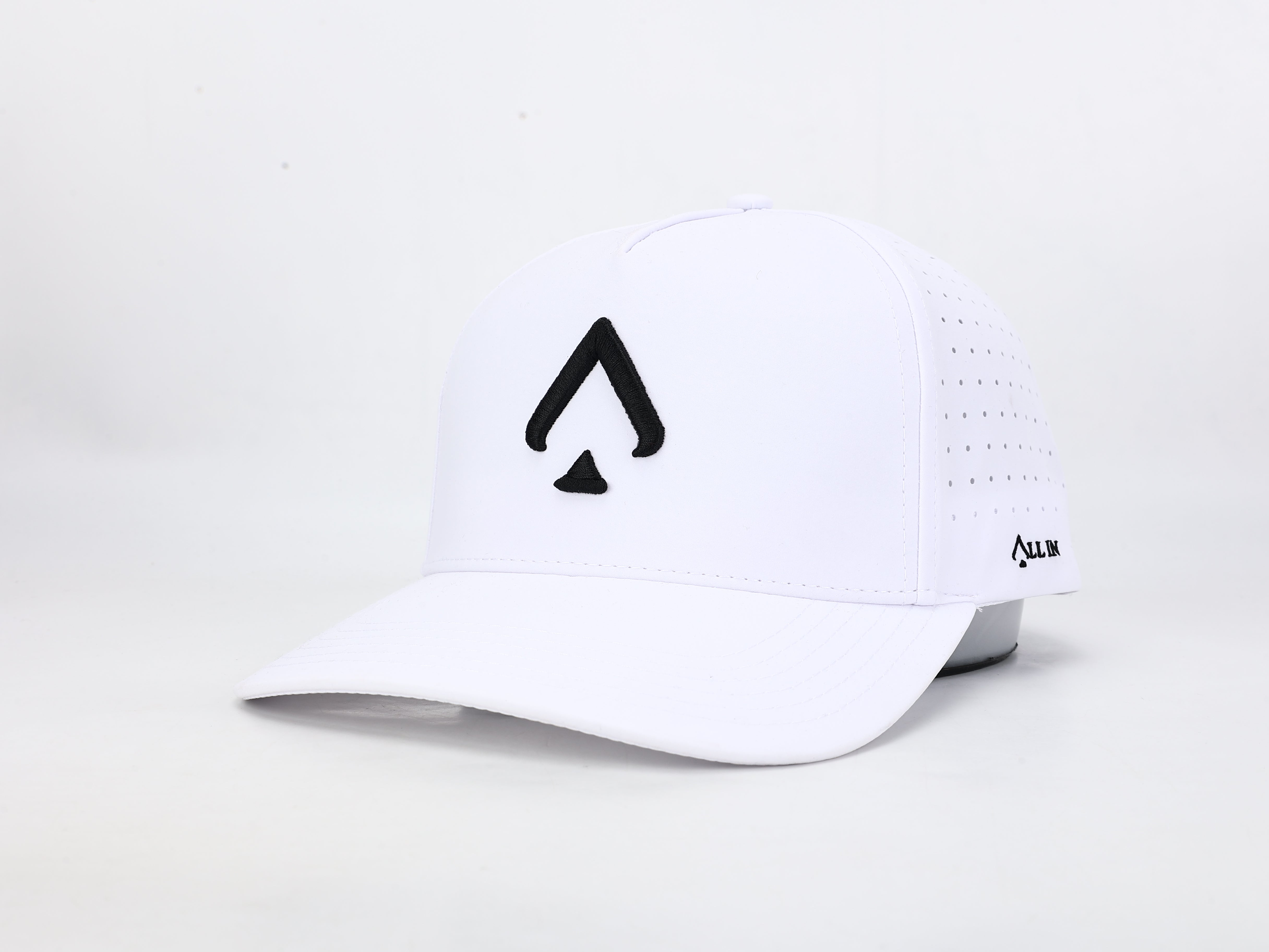 All In Lid White & Black Performance Hat – Water Resistant & Laser Perforated Fit