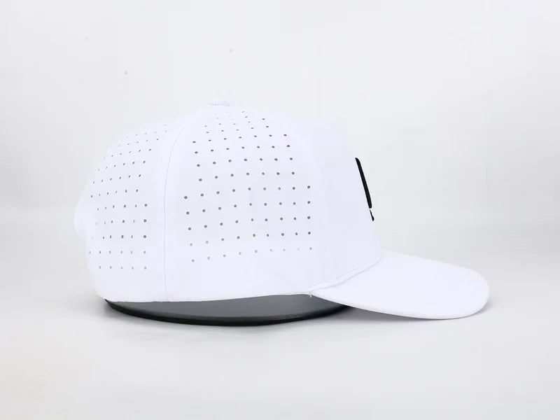 All In Lid White & Black Performance Hat – Water Resistant & Laser Perforated Fit