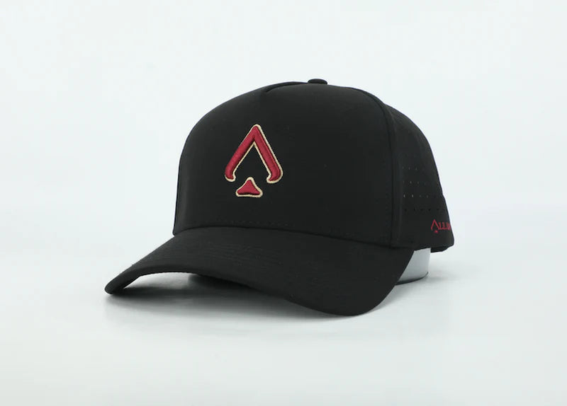 Black & Garnet Performance Hat – Sweat-Resistant & Laser-Perforated Fit
