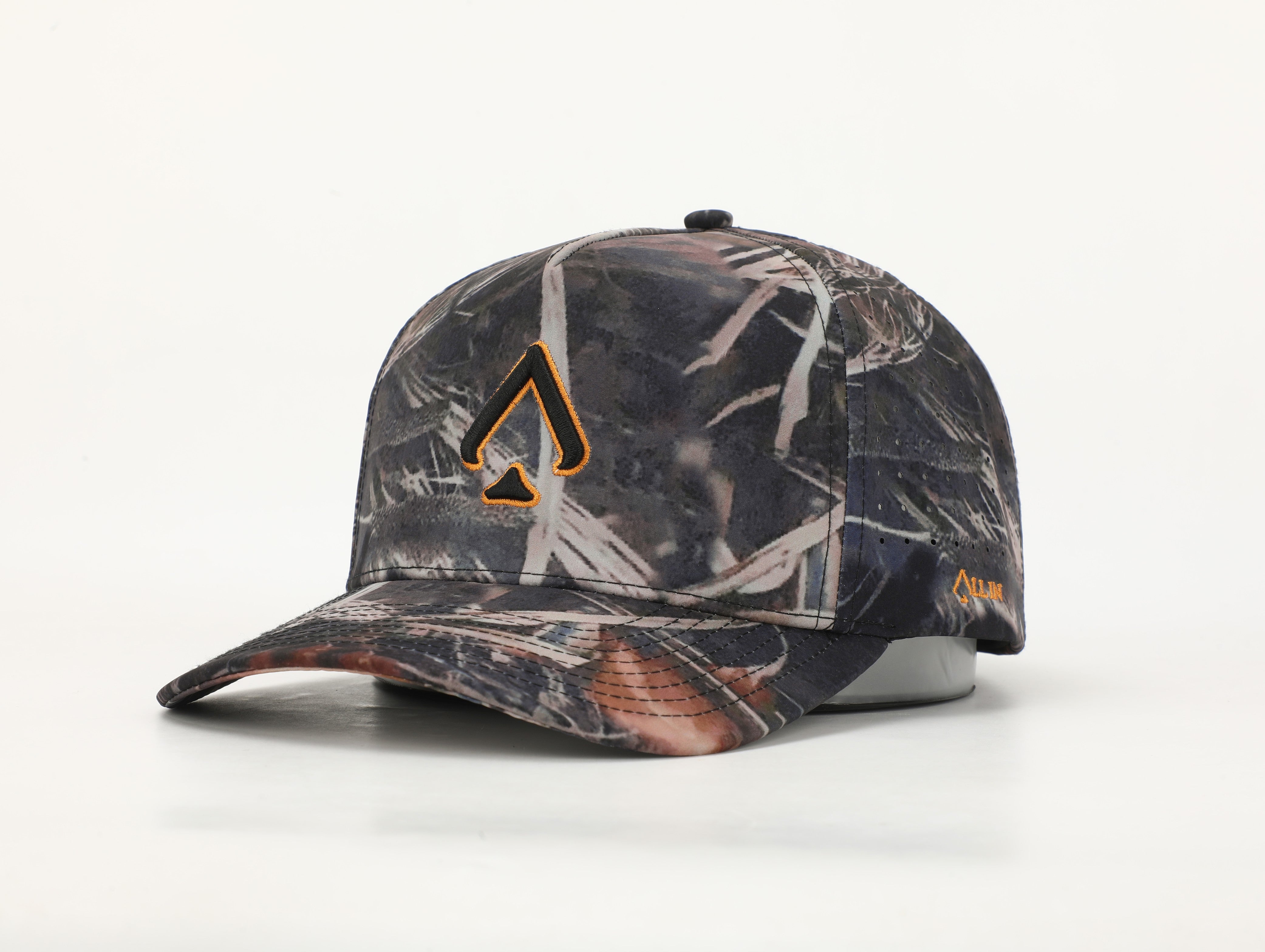 Camo Performance Hat – All In Lid "Sticks & Leaves" Edition with High-Contrast Spade Logo
