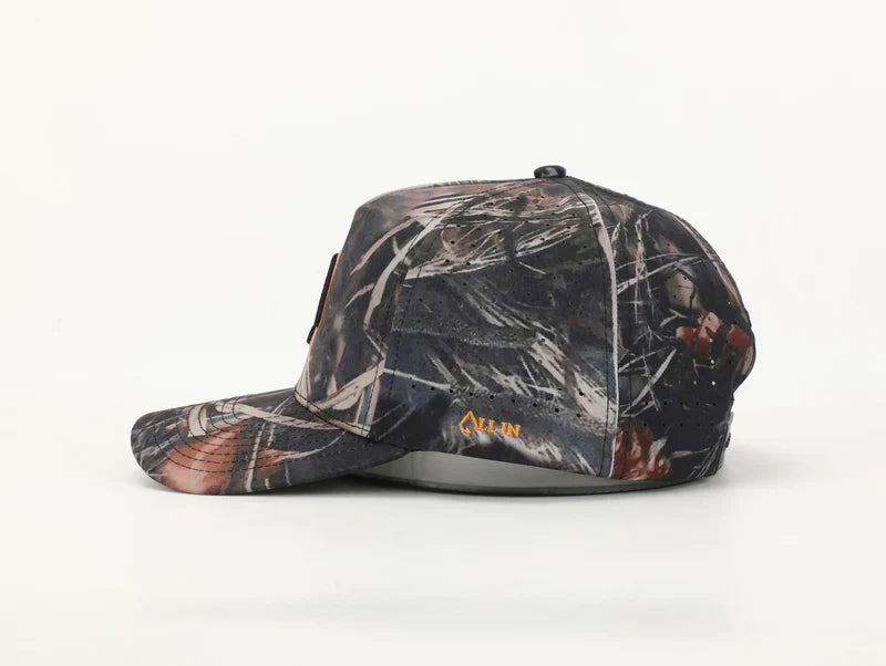 Camo Performance Hat – All In Lid "Sticks & Leaves" Edition with High-Contrast Spade Logo