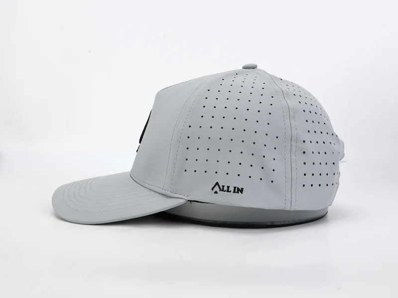 Silver & Black Tech Performance Hat – Water-Resistant Athletic Snapback