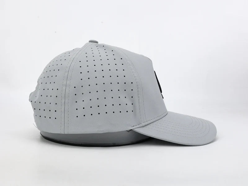 Silver & Black Tech Performance Hat – Water-Resistant Athletic Snapback