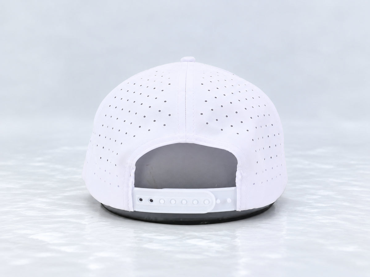 All In Lid White Out hat, back view showing the adjustable snapback strap.